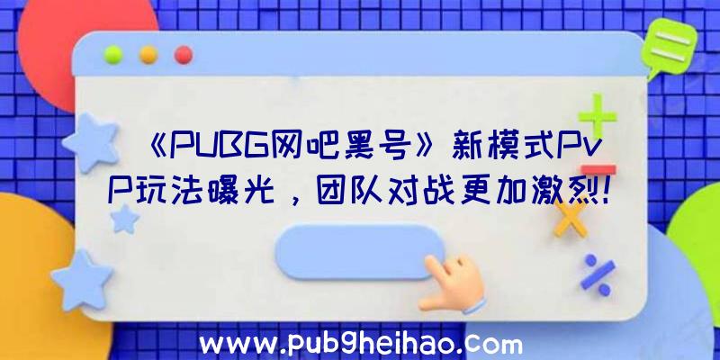 《PUBG网吧黑号》新模式PvP玩法曝光，团队对战更加激烈！